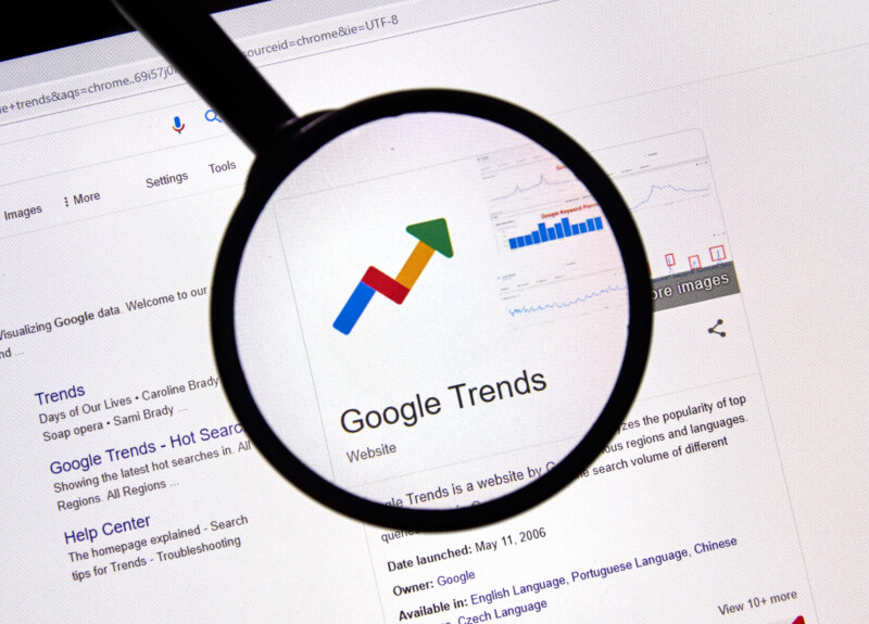 Google Trends web site under magnifying glass