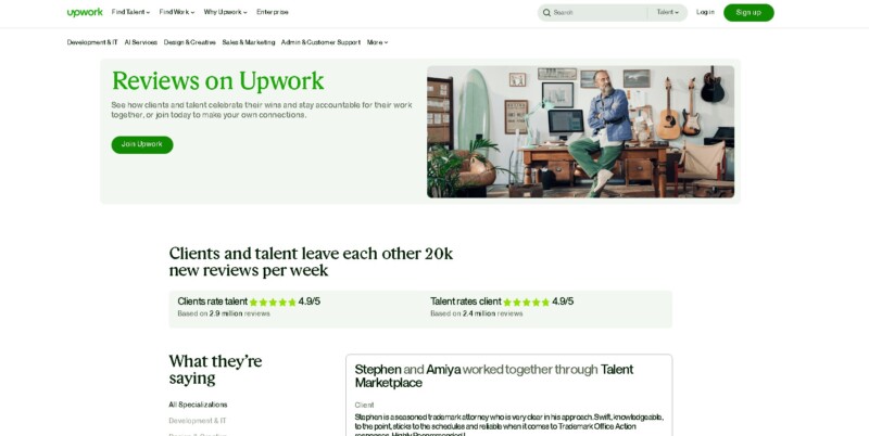 Upwork Reviews landing page