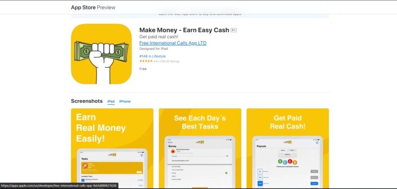 Make money app in Apple app store