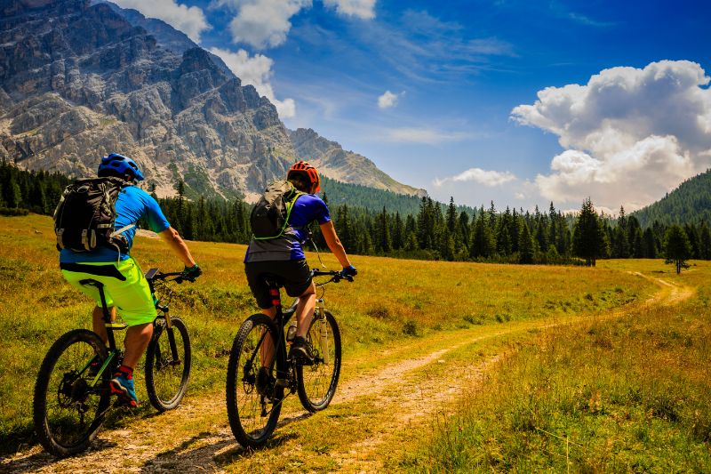 Two friends on a mountain bike ride