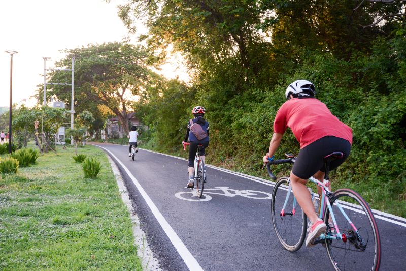 People biking on a bike lane