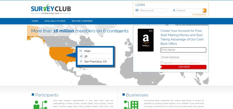 Survey Club homepage