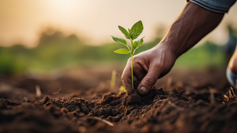 Planting Seedling on an open field