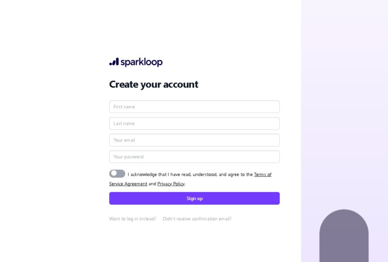 Signup page in SparkLoop 