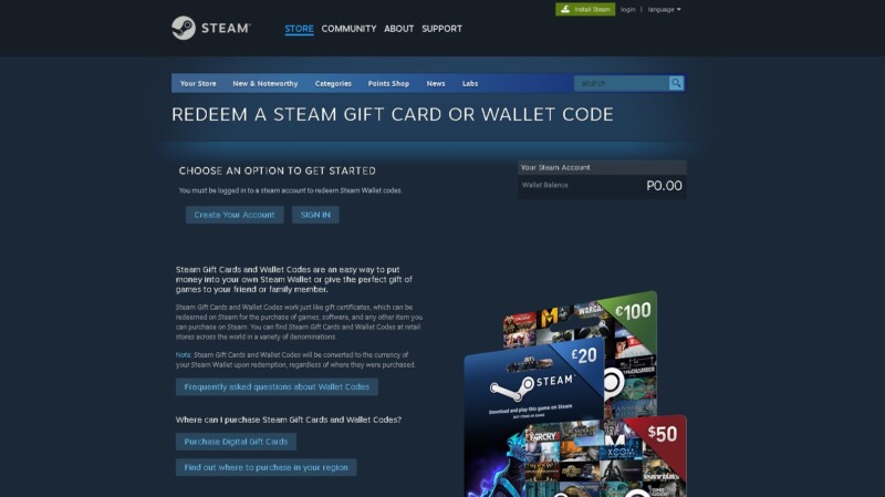 Steam Code Webpage