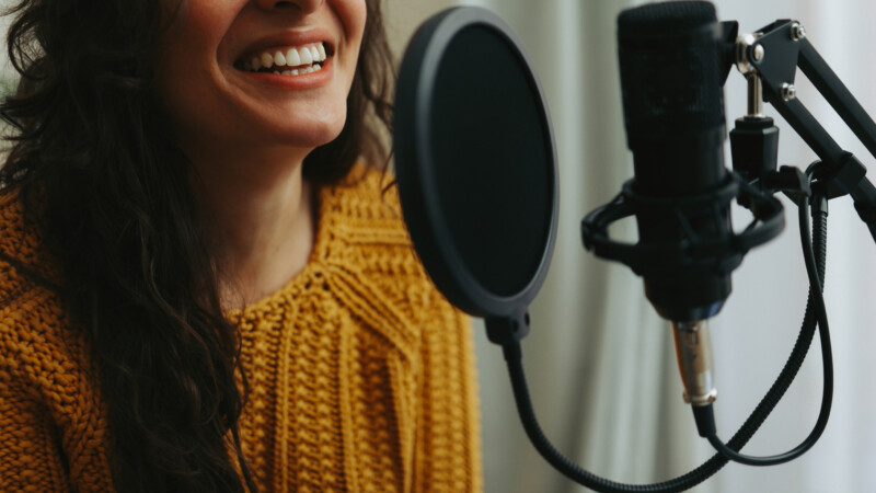 Woman working on voiceover