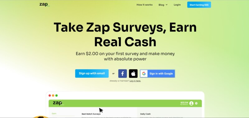 Zap survey homepage 