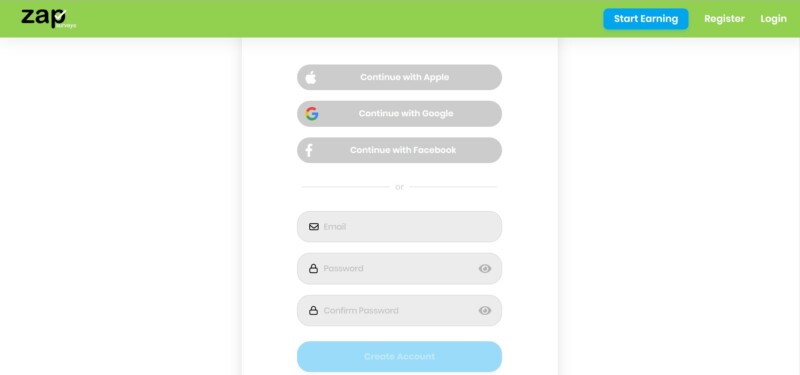 Signing up on Zap survey