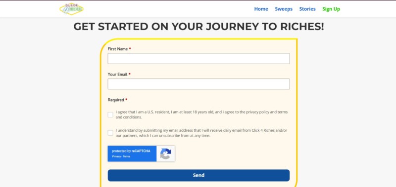 Clicks4Riches signup page