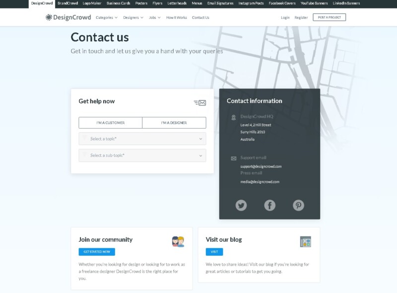 DesignCrowd Customer Support or Contact Page