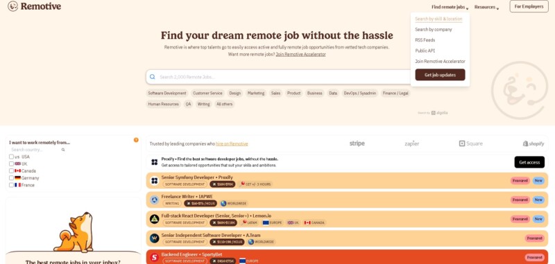 Remotive  Location Specific Job Search Feature