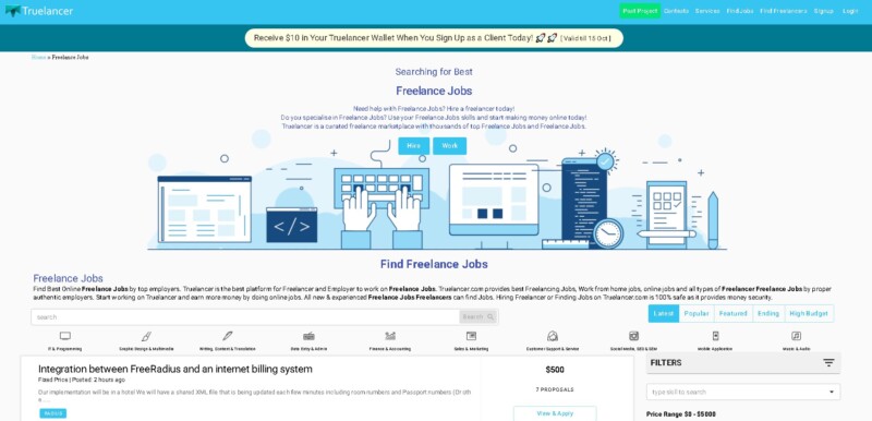 Truelancer Freelance Jobs Page
