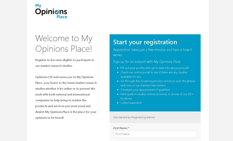 MyOpinions Place Registration Page