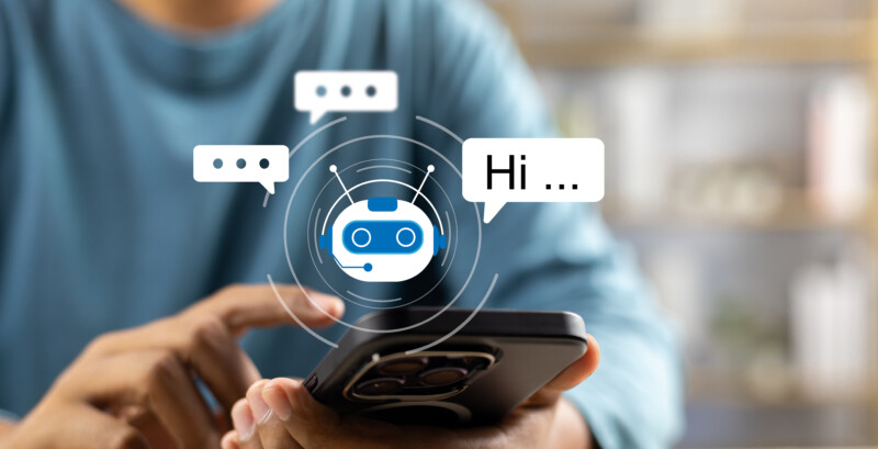 AI Artificial Intelligence,Digital chatbot, Man chatting with digital assistant chatbot on mobilephone on internet application,Future of customer service man utilizes AI chatbot for instant assistance