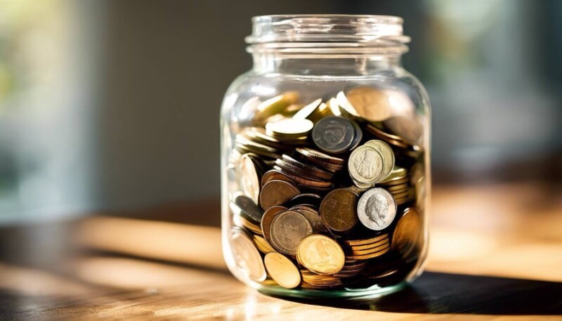 Coins Stacked into a Glass Jar