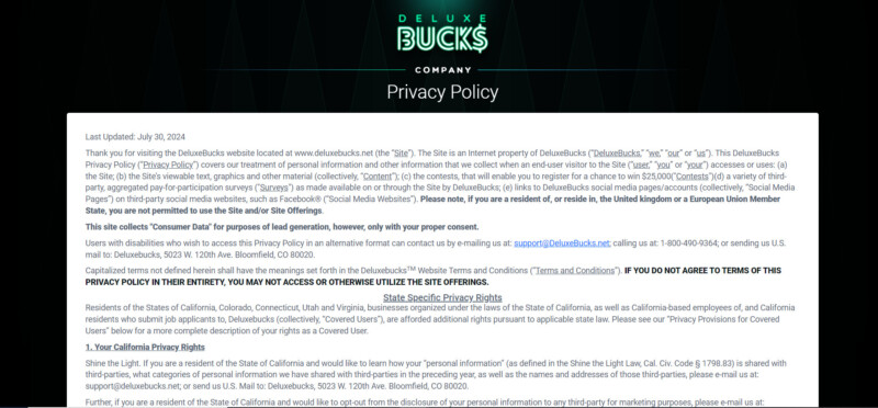 Deluxe Bucks Privacy Policy