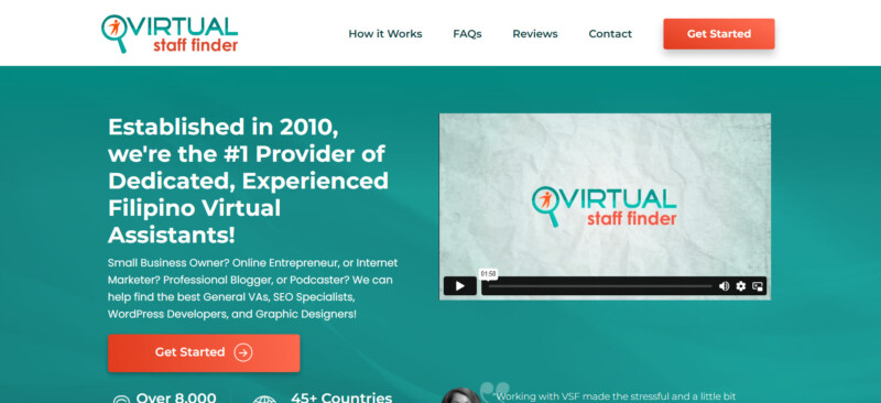 Virtual Staff Finder Website landing page